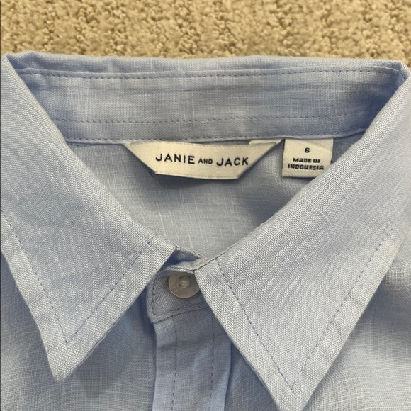 Janie and Jack Light Blue Linen Blend Button Down Shirt Boys Size 6 EUC - Picture 3 of 11